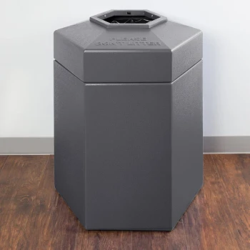 Commercial Zone 737203 PolyTec 45 Gallon Gray Hexagonal Trash Can with Open Top