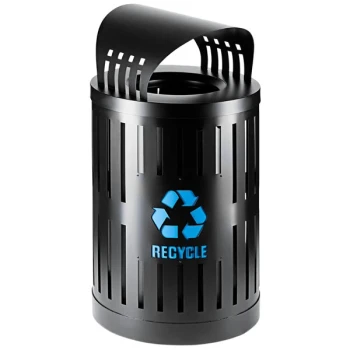 Commercial Zone Parkview Dualcoat 72888499 34 Gallon Black Steel Recycling Bin with Canopy Top and Logo