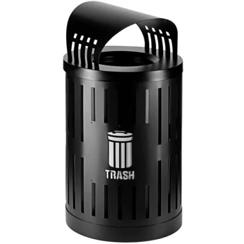 Commercial Zone Parkview Dualcoat 72863399 34 Gallon Black Steel Trash Can with Canopy Top and Logo