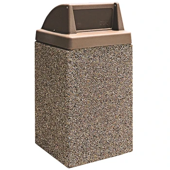 Wausau Tile TF1029 44 Gallon Concrete Square Trash Can with Steel Side Door and Plastic Push Door Lid
