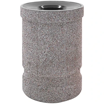 Wausau Tile TF1135 39 Gallon Concrete Round Trash Can with Aluminum Funnel Top