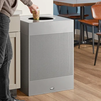 Rubbermaid® FGSC22EPLSM Silhouettes Silver Metallic Steel Designer Square Trash Can - 40 Gallon