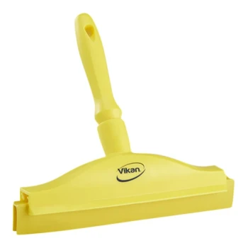Vikan 77116 9 13/16" Yellow Ultra-Hygienic Double Blade Rubber Hand Squeegee with Plastic Frame and Replacement Cassette