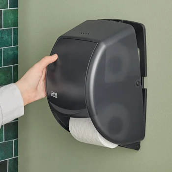 Tork 55TR Smoke Twin Standard Double Roll Vertical Toilet Paper Dispenser T24