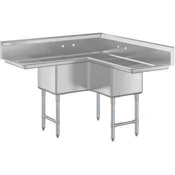 Scratch and Dent Steelton 57" Three Compartment Commercial Corner Sink with Two 18" Drainboards