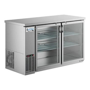 Scratch and Dent Avantco UBB-60G-HC-S 60" Stainless Steel Counter Height Narrow Glass Door Back Bar Refrigerator with LED Lighting