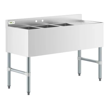 Scratch and Dent Regency 48" x 18 3/4" Three Bowl Underbar Sink with Right Drainboard