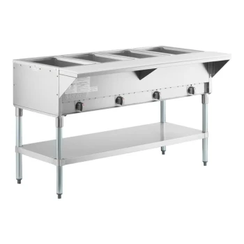 Scratch and Dent ServIt GST-4WE-NG Four Pan Open Well Natural Gas Steam Table with Undershelf - 14,000 BTU