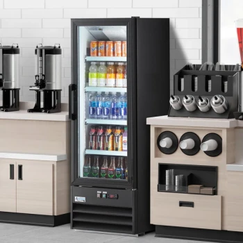 Avantco GDC-10-HC 21 5/8" Customizable Vinyl Black Swing Glass Door Merchandiser Refrigerator with LED Lighting