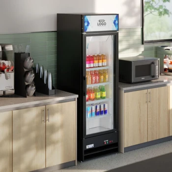 Avantco GDC-15-HC 25 5/8" Black Swing Glass Door Merchandiser Refrigerator with LED Lighting and Customizable Panel