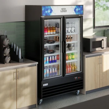 Avantco GDC-40-HC 48" Black Swing Glass Door Merchandiser Refrigerator with LED Lighting and Customizable Panel