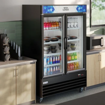 Avantco GDC-49-HC 53" Black Swing Glass Door Merchandiser Refrigerator with LED Lighting and Customizable Panel