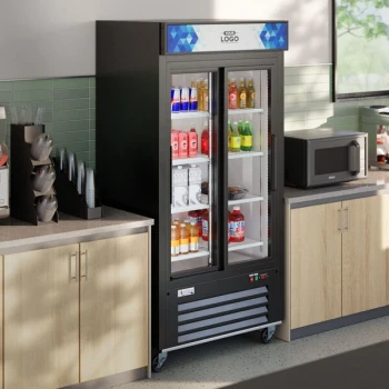 Avantco GDS-33-HCB 40" Black Sliding Glass Door Merchandiser Refrigerator with LED Lighting and Customizable Panel