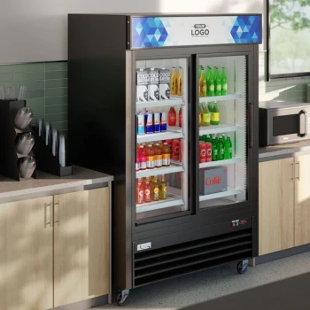 Avantco GDS-47-HC 53 1/8" Black Sliding Glass Door Merchandiser Refrigerator with LED Lighting and Customizable Panel