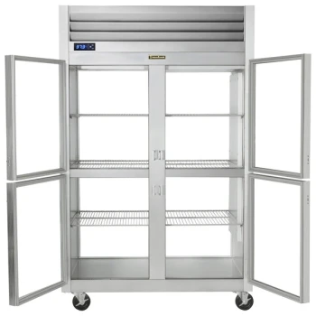Traulsen G21004P 2 Section Glass Half Door Pass-Through Refrigerator - Left / Right Hinged Doors