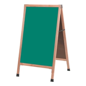 Aarco A-1SG 42" x 24" Oak A-Frame Sign Board with Green Write-On Porcelain Chalk Board