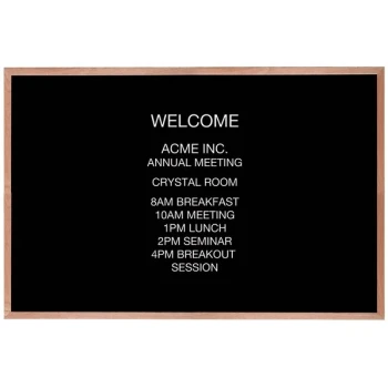 Aarco AOFD4872L 48" x 72" Black Felt Open Face Horizontal Indoor Message Board with Oak Wood Frame and 3/4" Letters
