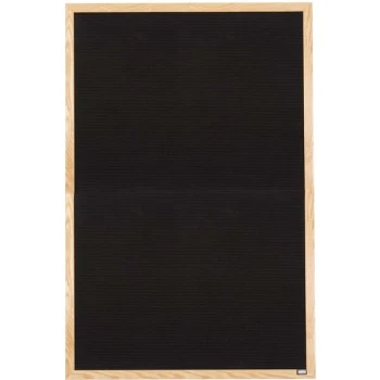 Aarco AOFD6036L 60" x 36" Black Felt Open Face Vertical Indoor Message Board with Oak Wood Frame and 3/4" Letters