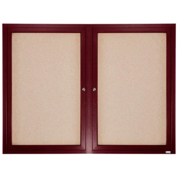 Aarco CBC3648R 36" x 48" Enclosed Indoor Hinged Locking 2 Door Bulletin Board with Cherry Frame