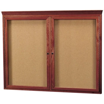 Aarco CBC3648RC 36" x 48" Enclosed Indoor Hinged Locking 2 Door Bulletin Board with Cherry Frame and Crown Molding