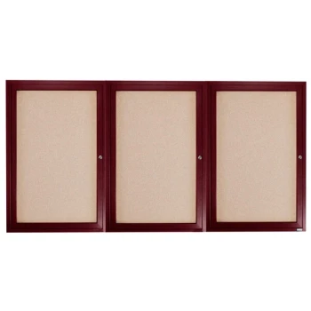 Aarco CBC3672-3R 36" x 72" Enclosed Indoor Hinged Locking 3 Door Bulletin Board with Cherry Frame