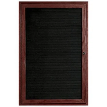 Aarco CDC3624 36" x 24" Enclosed Indoor Hinged Locking 1 Door Black Felt Message Board with Cherry Frame