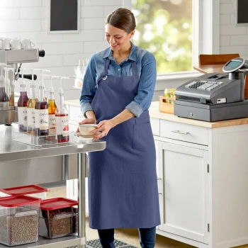 Acopa Ashville Ocean Linen Adjustable Bib Apron with 2 Pockets - 34" x 30"