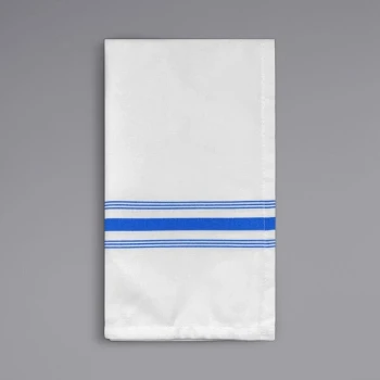 Oxford Super Blend Blue 100% Spun Polyester Bistro Striped Cloth Napkins 18" x 22" - 12/Pack