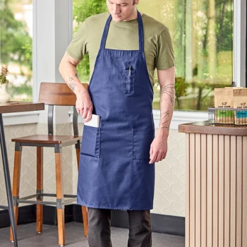 Uncommon Chef 3004 Navy Customizable Poly-Cotton Twill Bib Apron with 3 Pockets - 34" x 30"