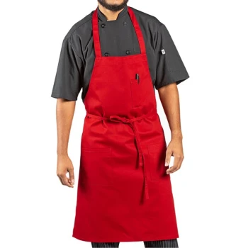Uncommon Chef 3004 Red Customizable Poly-Cotton Twill Bib Apron with 3 Pockets - 34" x 30"