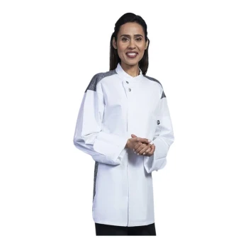 Uncommon Chef Solta Unisex Customizable White Long Sleeve Chef Coat with Black Heather Mesh Back 0721HC - 2X