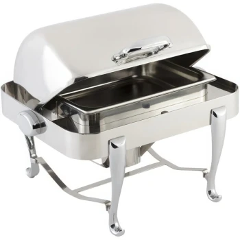 Bon Chef 19150CH Roman Sleek 3 Qt. Dripless Stainless Steel with Chrome Accents Roll Top Chafer with Roman Legs