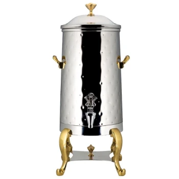 Bon Chef 49001-H-E Roman 1.5 Gallon Insulated Hammered Stainless Steel Electric Coffee Chafer Urn with Brass Trim