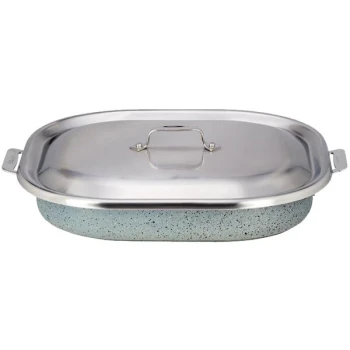 Bon Chef 60023CLDSTARLIGHT Cucina 5 Qt. Starlight Stainless Steel Roasting Pan with Lid - 14 7/8" x 11" x 2 7/8"