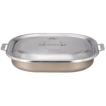 Bon Chef 60023CLDTAUPE Cucina 5 Qt. Taupe Stainless Steel Roasting Pan with Lid - 14 7/8" x 11" x 2 7/8"