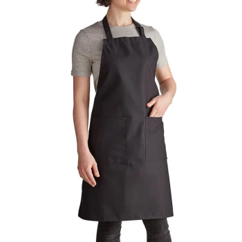 Intedge Black Adjustable Poly-Cotton Bib Apron with 2 Pockets - 32" x 28"