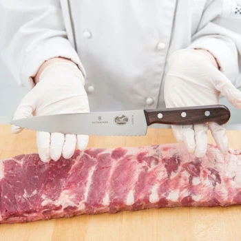 Victorinox 5.2030.19-X1 7 1/2" Serrated Edge Stiff Chef Knife with Wood Handle