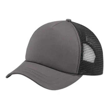 Port Authority C936 Customizable Charcoal / Black 5-Panel Foam Trucker Cap With Mesh Back - Structured, High Profile