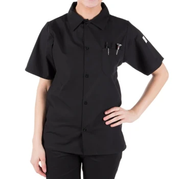 Mercer Culinary Millennia Air® Black Unisex Short Sleeve Cook Shirt with Full Mesh Back M60200BK - S