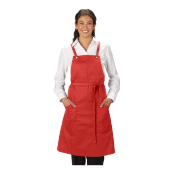Edwards 9043 Red Customizable Poly / Cotton Cross-Back Bib Apron with 3 Pockets - 34" x 28"