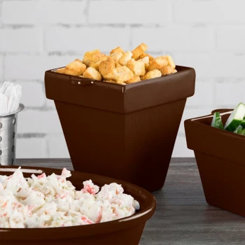 TableCraft CW1470BR 2 Qt. Brown Cast Aluminum Square Condiment Bowl