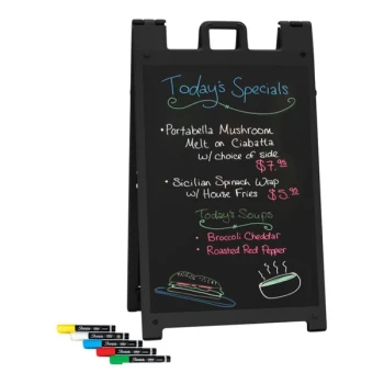 Plasticade® by United Visual Products Signicade Deluxe 24 x 36" Black Message Board with Black Dry Erase Inserts and 5-Piece Marker Set