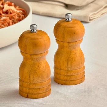 Acopa 4" Matte Brown Wooden Salt / Pepper Mill - 2/Set