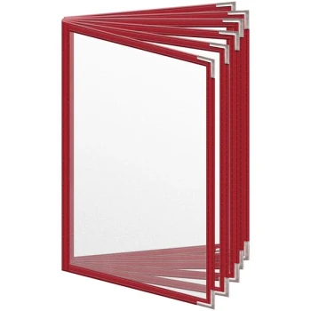 H. Risch, Inc. TE-12V Deluxe Sewn 5 1/2" x 8 1/2" Red 12 View Vinyl Menu Cover with Silver Smooth Corners and Matte Finish