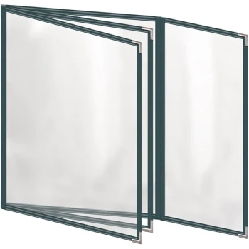 H. Risch, Inc. TETBQ Deluxe Sewn 8 1/2" x 11" Green 8 View Vinyl Menu Cover with Silver Smooth Corners and Gloss Finish