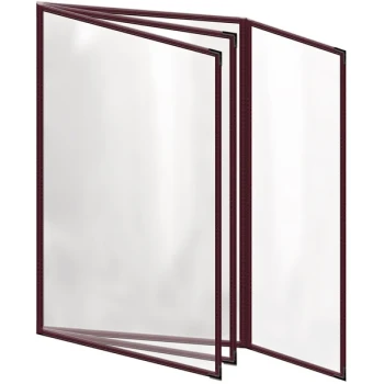 H. Risch, Inc. TETBQ Deluxe Sewn 8 1/2" x 14" Maroon 8 View Vinyl Menu Cover with Black Smooth Corners and Gloss Finish