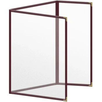 H. Risch, Inc. TEDQ Deluxe Sewn 8 1/2" x 11" Maroon 6 View Menu Cover with Gold Decorative Corners and Matte Finish