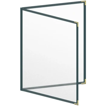 H. Risch, Inc. TED Deluxe Sewn 8 1/2" x 11" Green 4 View Menu Cover with Gold Smooth Corners and Matte Finish