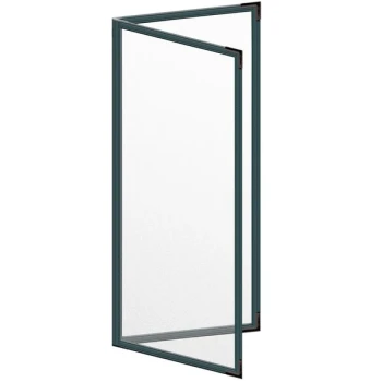H. Risch, Inc. TED Deluxe Sewn 4 1/4" x 11" Green 4 View Menu Cover with Black Smooth Corners and Matte Finish