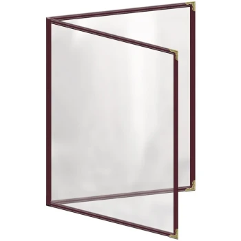 H. Risch, Inc. TED Deluxe Sewn 8 1/2" x 11" Maroon 4 View Menu Cover with Gold Decorative Corners and Gloss Finish